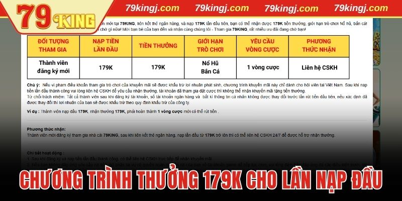 Chương trình thưởng 179K cho lần nạp đầu